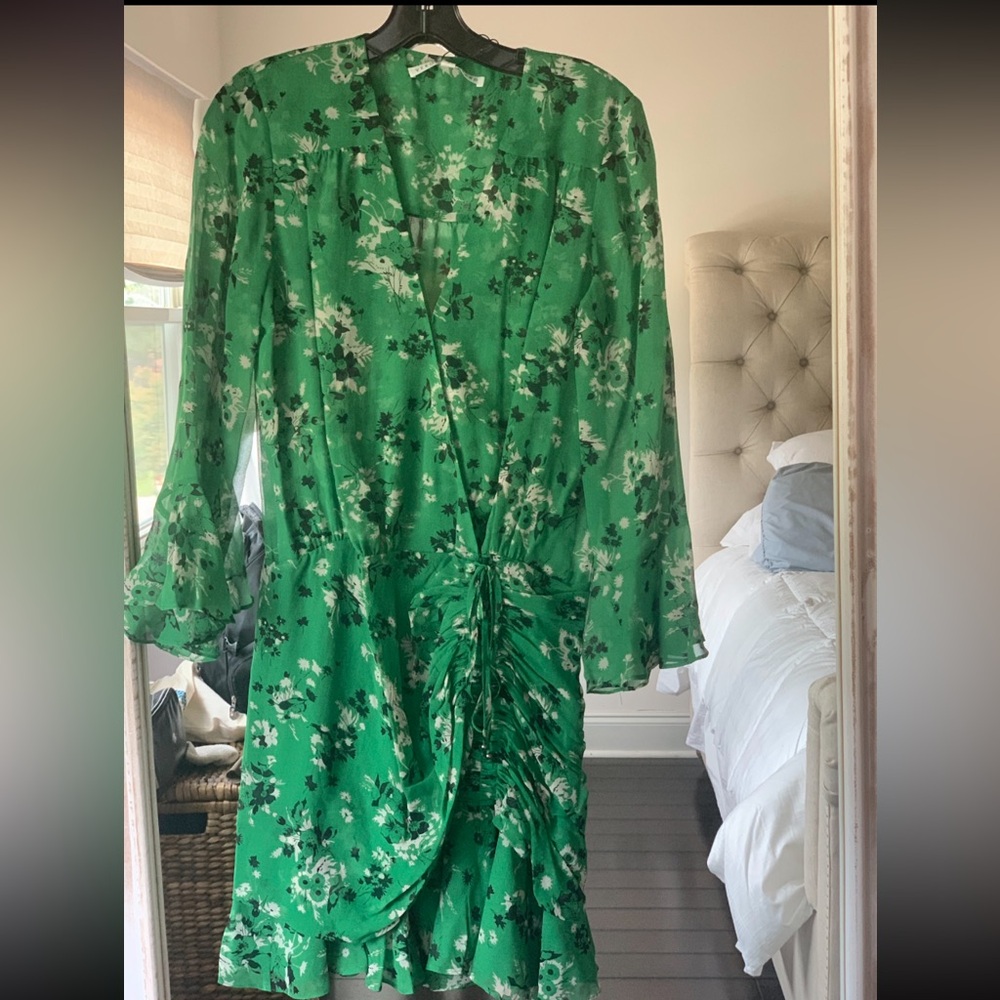Veronica Beard Sean Floral-Print Silk Dress In Green Multi Size 6 Excellent Cond